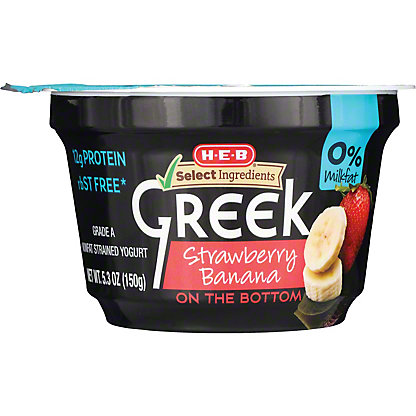 [SL-11-00038] H-E-B 12g Protein Nonfat Greek Yogurt - Strawberry Banana on the Bottom