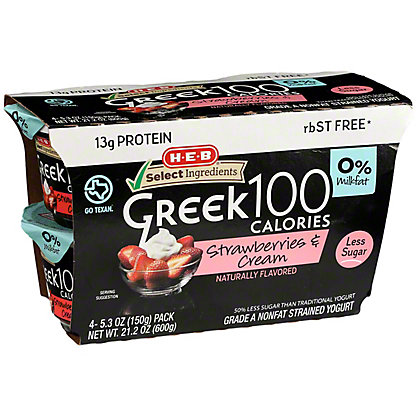 [SL-11-00040] H-E-B 13g Protein Greek 100 Calories Nonfat Yogurt - Strawberries & Cream